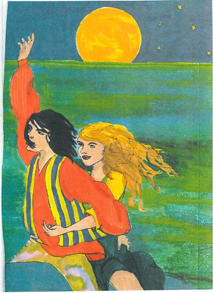 Wyeth and Saige riding on a whale